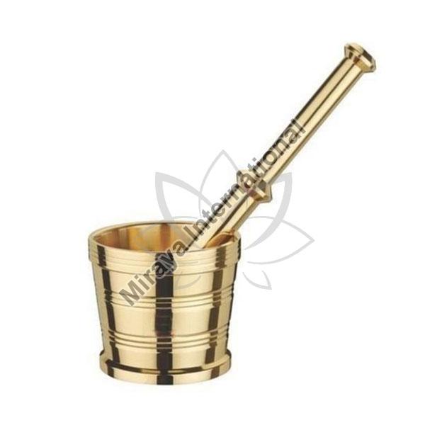 Round Polished Brass Mortar and Pestle, for Kitchen, Color : Golden