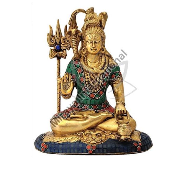 Brass Shiva Idol with Stone Work, for Worship, Packaging Type : Carton Box