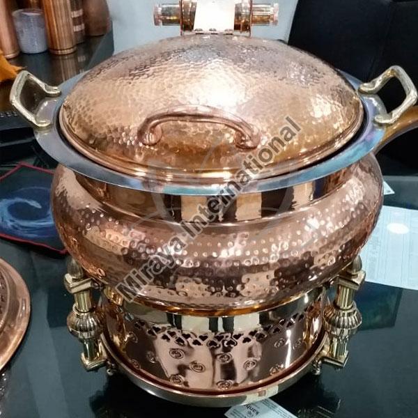 Round Copper Hydraulic Chafing Dish, for Serving Food, Pattern : Hammered