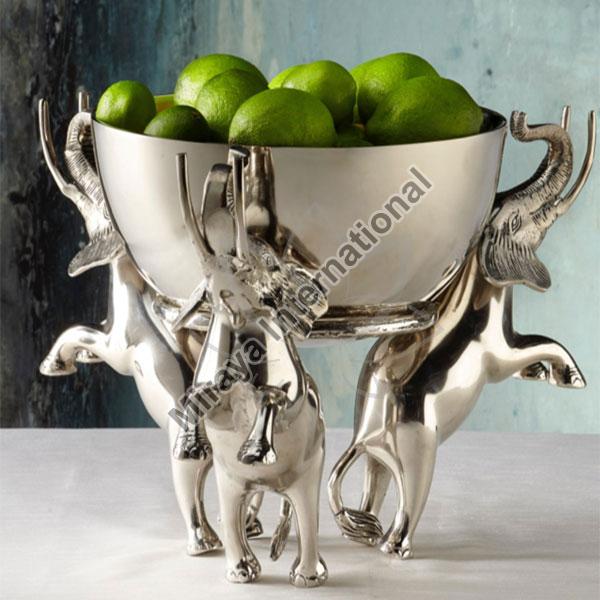 Plain Metal Elephant Fruit Bowl, Color : Silver