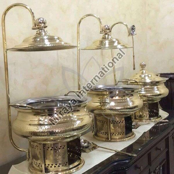 Brass Mughlai Chafing Dish, for Serving Food, Pattern : Hammered