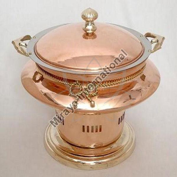 Round Scottish Copper Chafing Dish, for Serving Food, Pattern : Plain