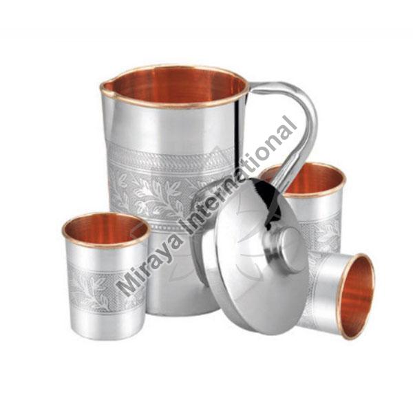 Round SS Copper Jug Set, for Home, Design Type : Engraved
