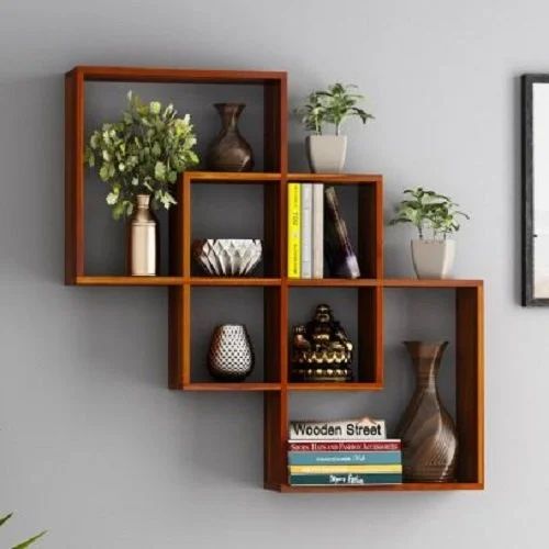 Rectangular wooden wall shelves, Color : Brown