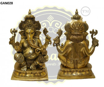 15.5 Inches Lord Ganesha Brass Statue, for Interior Decor, Religious Purpose, Packaging Type : Thermocol Box