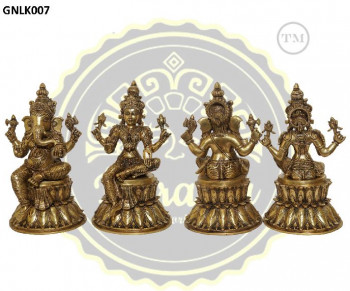 15 Inches Brass Lakshmi Ganesha Statue, for Gifting, Temple, Style : Antique