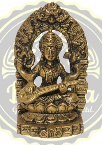 4.75 Inches Brass Maa Saraswati Statue, for Temple, Home, Color : Golden