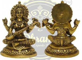7.5 Inches Brass Maa Saraswati Statue, for Temple, Home, Color : Golden