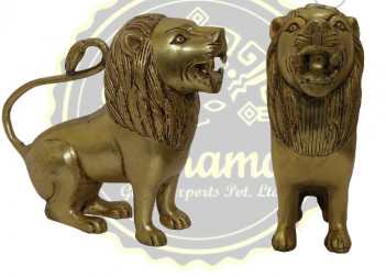 Polished Brass Lion Statue, for Interior Decor, Style Type : Antique