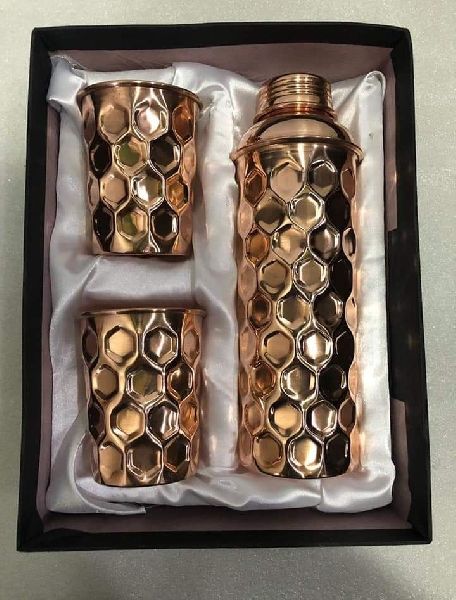 Hexagon Pattern Copper Water Bottle Set, For Drinking Purpose ...