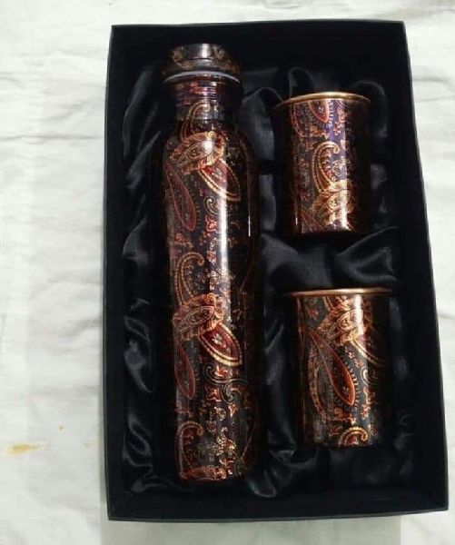 Hexagon Pattern Copper Water Bottle Set