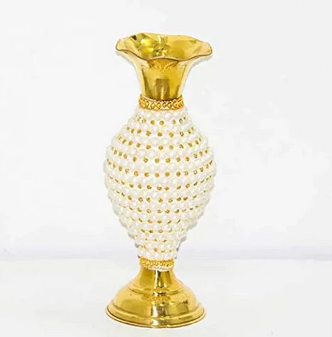 Polished Metal Beaded Flower Vase, Style : Antique