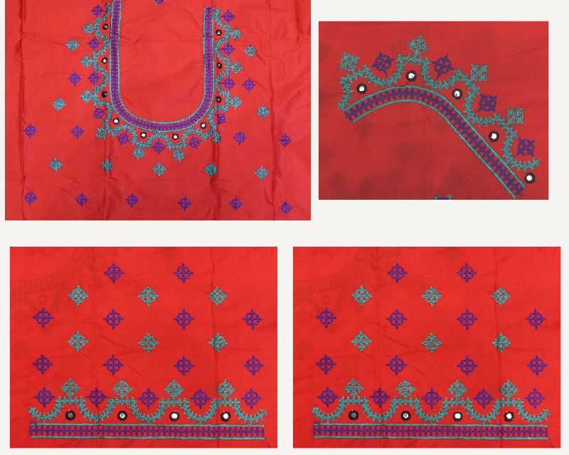Silk red blouse piece, Size : Unstitched