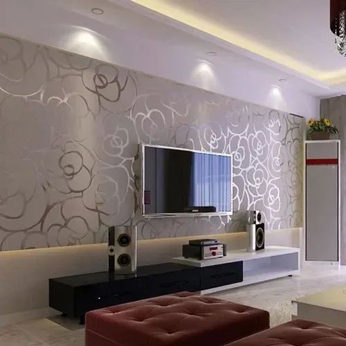 PVC Living Room Wallpapers, Color : White