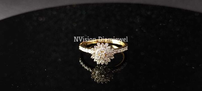 Natural Diamond Sunrays Theme Round Baguette Ring