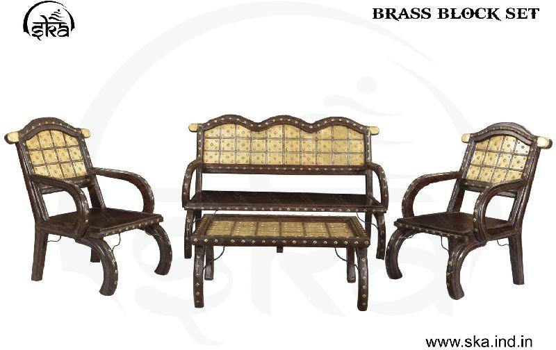 3 Seater Brass Block Sofa Set