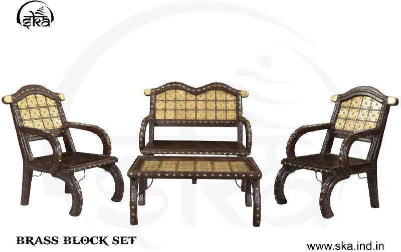 2 Seater Brass Block Sofa Set