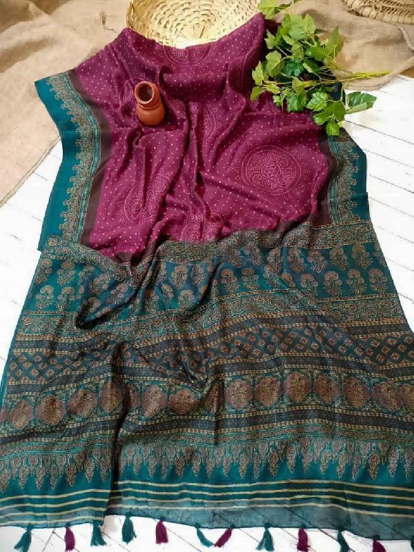 Linen Digital Print Sarees