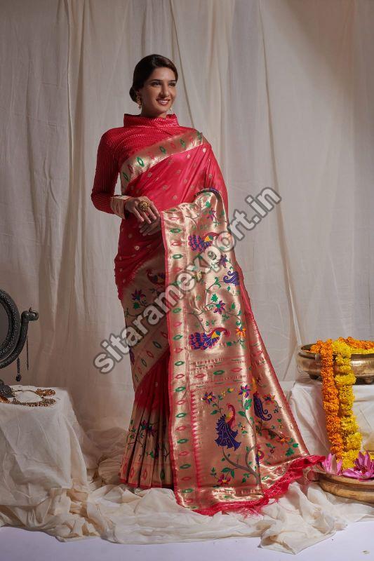 Stree Rang Creations в X: „NARAYAN PETH Fabric:-Pure Silk naryan peth  paithani traditional look and prety Colours, Tempe border and contrast  pallu ,6.2m saree with running blouse piece Price:-4200 . . #paithani #