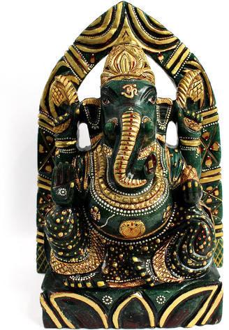 Laxmihandicrafts Green Jade Stone Ganesha Statue, Size : 09 Intches