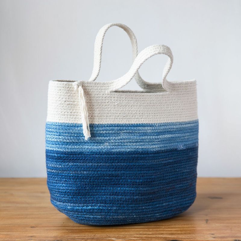 Blue and White Jute Cotton Tote Bag