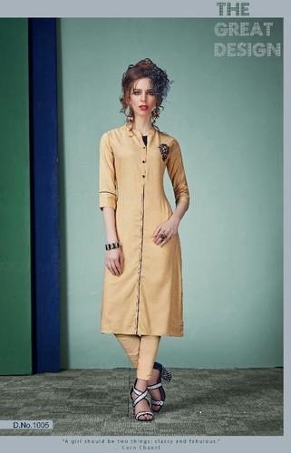 Rayon Beige Knee Length Kurti