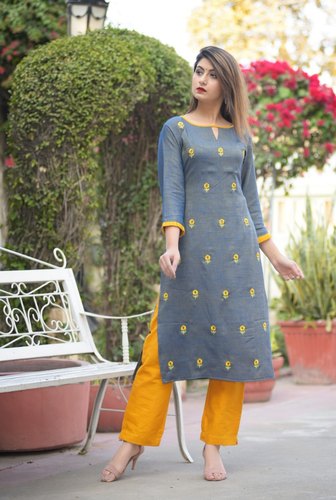 Rayon Straight Blue Kurti with Pant Set