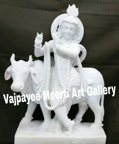 Marble Lord Cow Krishna Statue, Packaging Type : Wooden Box