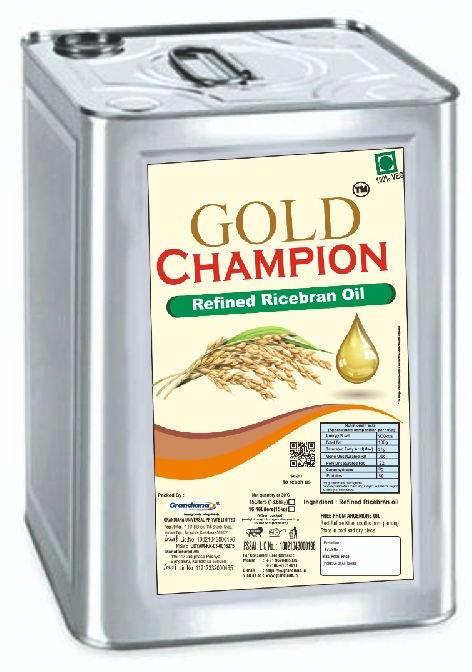 Gold Champion rice bran oil, for Cooking, Packaging Type : Tin