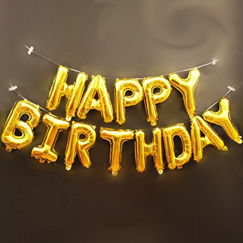 Happy Birthday Foil Balloons, Color : Gold