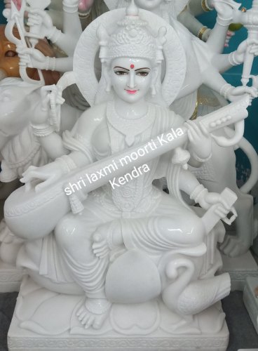  Painted Marble Maa Saraswati Statue, Color : White