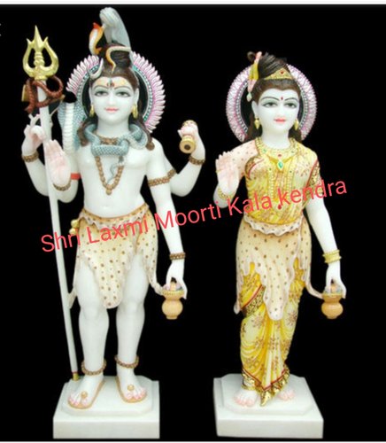 Painted Marble Shiv Parvati Statue, Packaging Type : Wooden Box