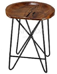 Acacia Wood Counter Stool With Metal Legs