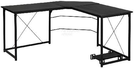 Solid Wood + Steel L Shaped Computer Desk, Color : Black, Oak, Walnut, Whith+Oak