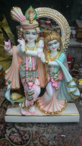 18 Inch Marble Krishna Radha Statue, for Worship, Pattern : Painted