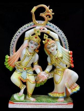 Marble Dancing Krishna Radha Statue, for Worship