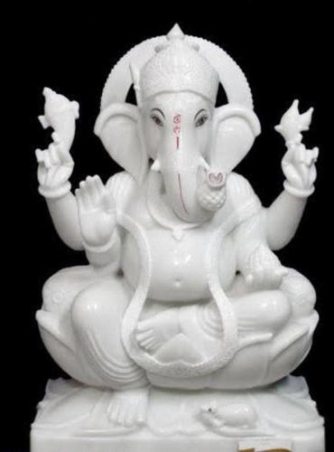 Marble Lord Ganesha White Statue, for Temple, Workship, Size : 15 Inch (Height)