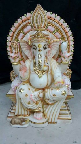 Polished Marble Painted Ganesha Statue, for Temple, Workship, Size : 18 Inch (Height)