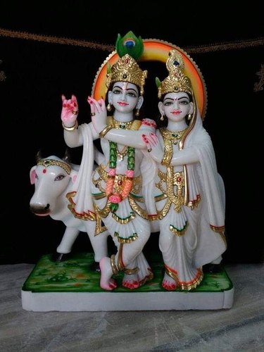 Marble Painted Radha Krishna Statue, for Temple, Religious Etc