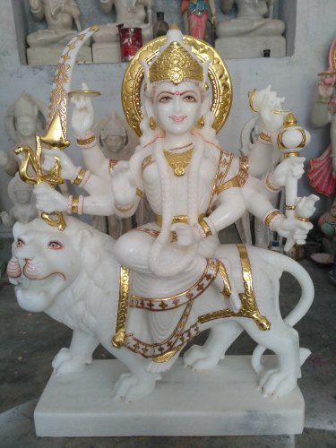 Marble Sherawali Mata Statue, Style Type : Religious