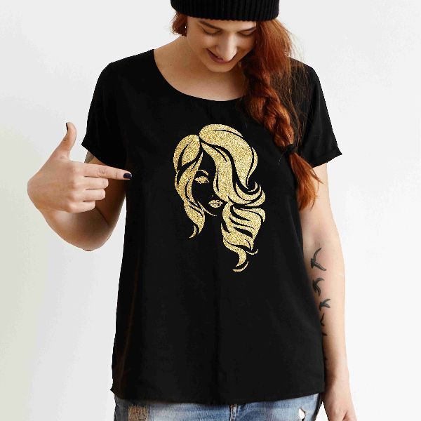 Ladies Golden Vinyl Girl Printed T-shirt