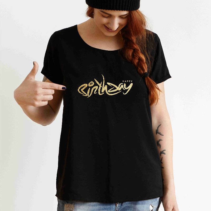 Ladies Golden Vinyl Birthday Printed T-shirt