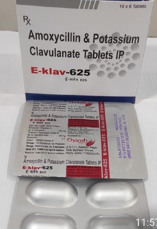 Amoxycillin + Potassium Clavulanate Tablets 625mg, Grade : Pharma Grade