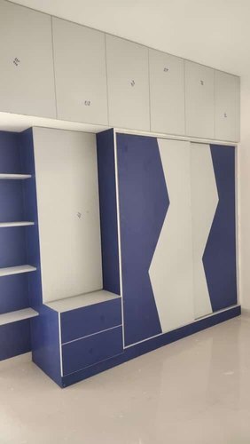 Hinged Designer Wooden Wardrobe, Color : Blue White