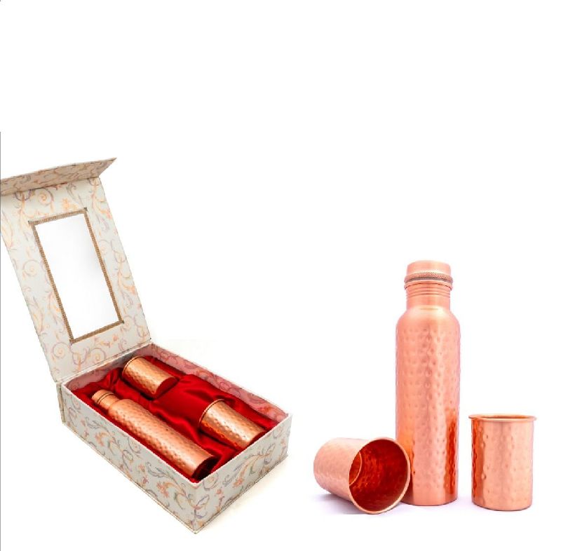 Hammered Finish Copper Bottle Gift Set, for Kitchen, Size : 1000ml.