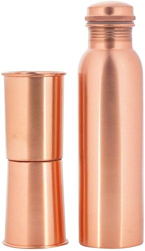 Matt Finish Copper Bottle Gift Set, Shape : Round