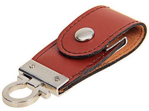 Leather Keychain With Pen Drive, Color : Brown