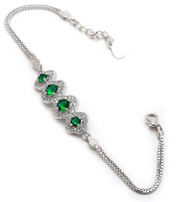 925 Sterling Silver CZ Green Bracelet, Gender : Women