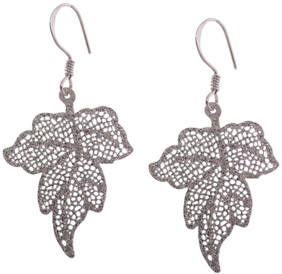 925 Sterling Silver CZ Leaf Earrings, Color : Silver