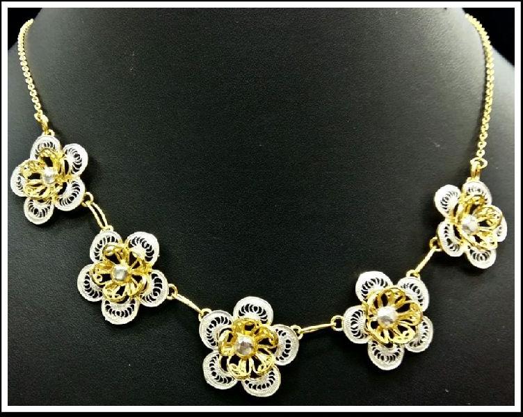 Filigree Two Tone Flower Necklace